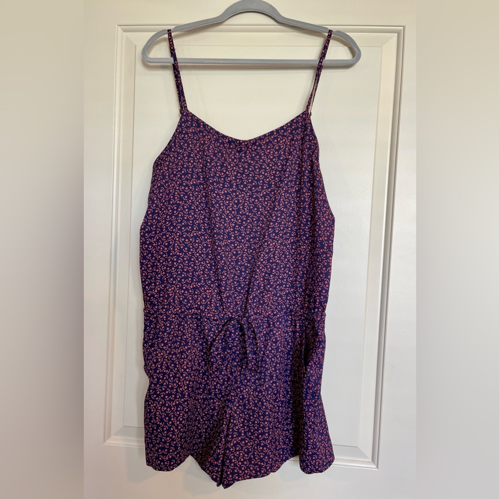 Ann Taylor LOFT medium navy blue anvil print romper